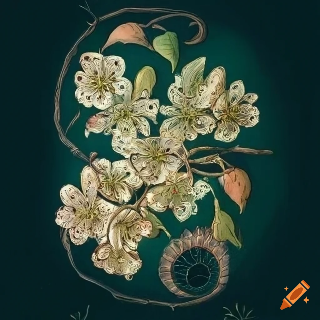 Detailed illustration of lime tree blossoms in medieval artstyle