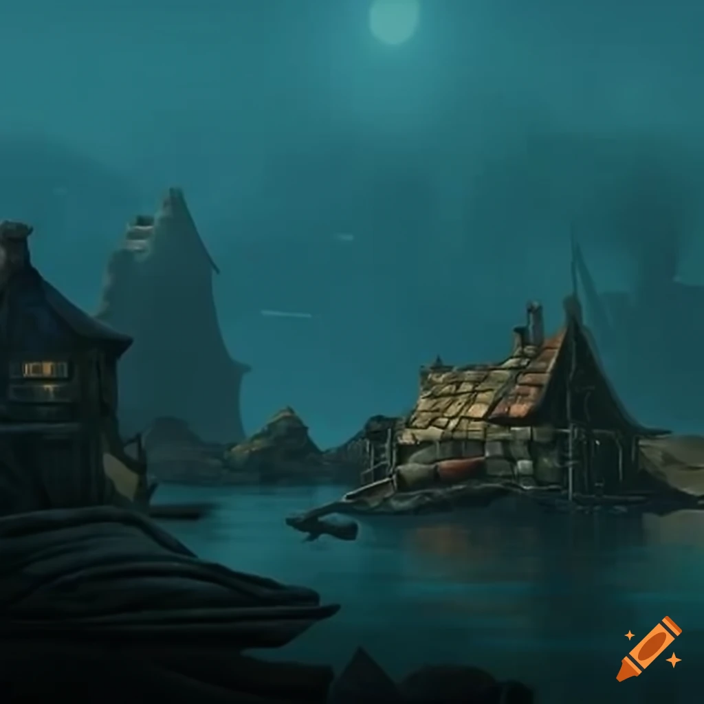 Dwarven fishing village scene