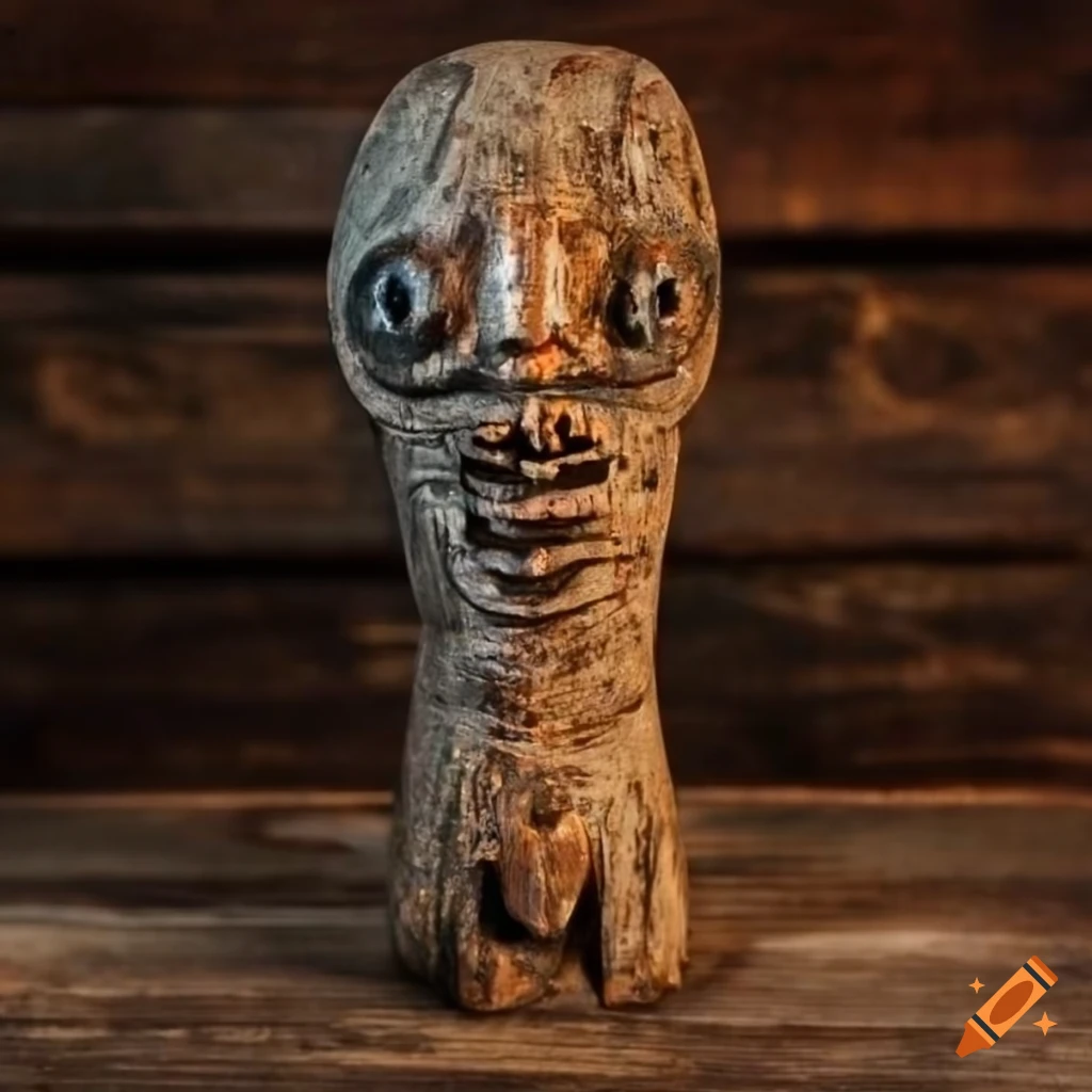 Rustic wooden idol of Giger's alien creature in Fauve style