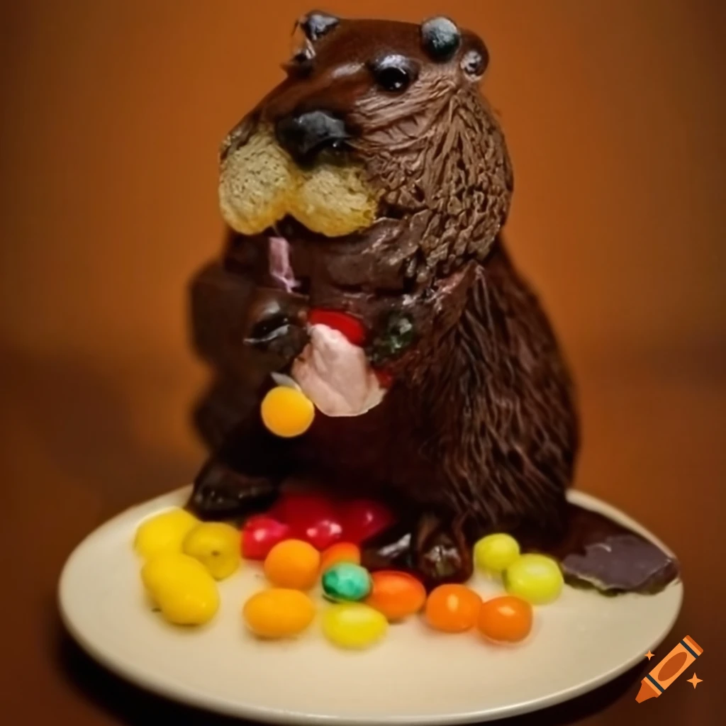 Beaver made from buttons enjoying ice cream on Craiyon