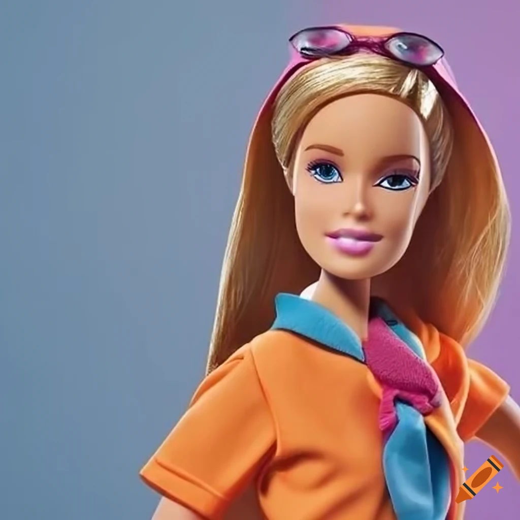 Barbie at the scout with a light blue and orange scarf