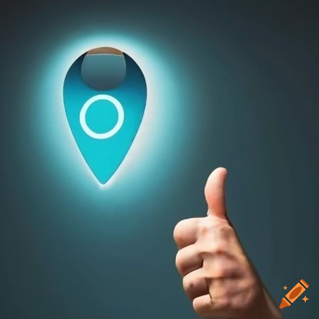 Thumbs up gesture with world map and location icon