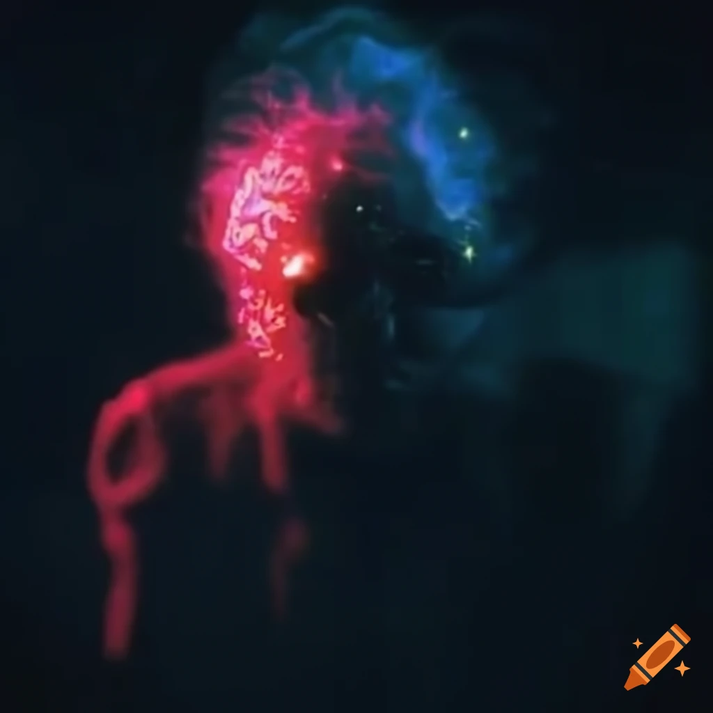 Psychedelic rock art inspired by the 60s with a style reminiscent of Stan Brakhage's film Dog Star Man