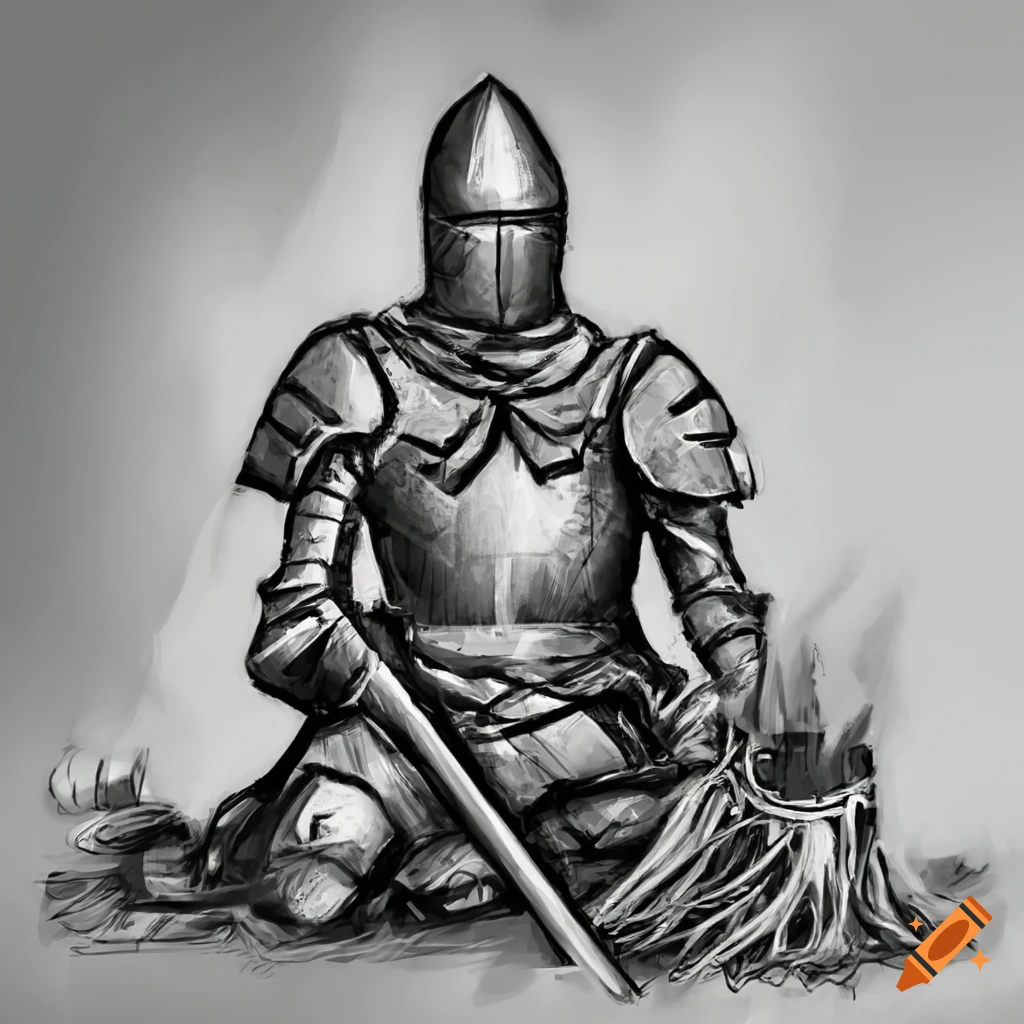 Knight sitting by a campfire