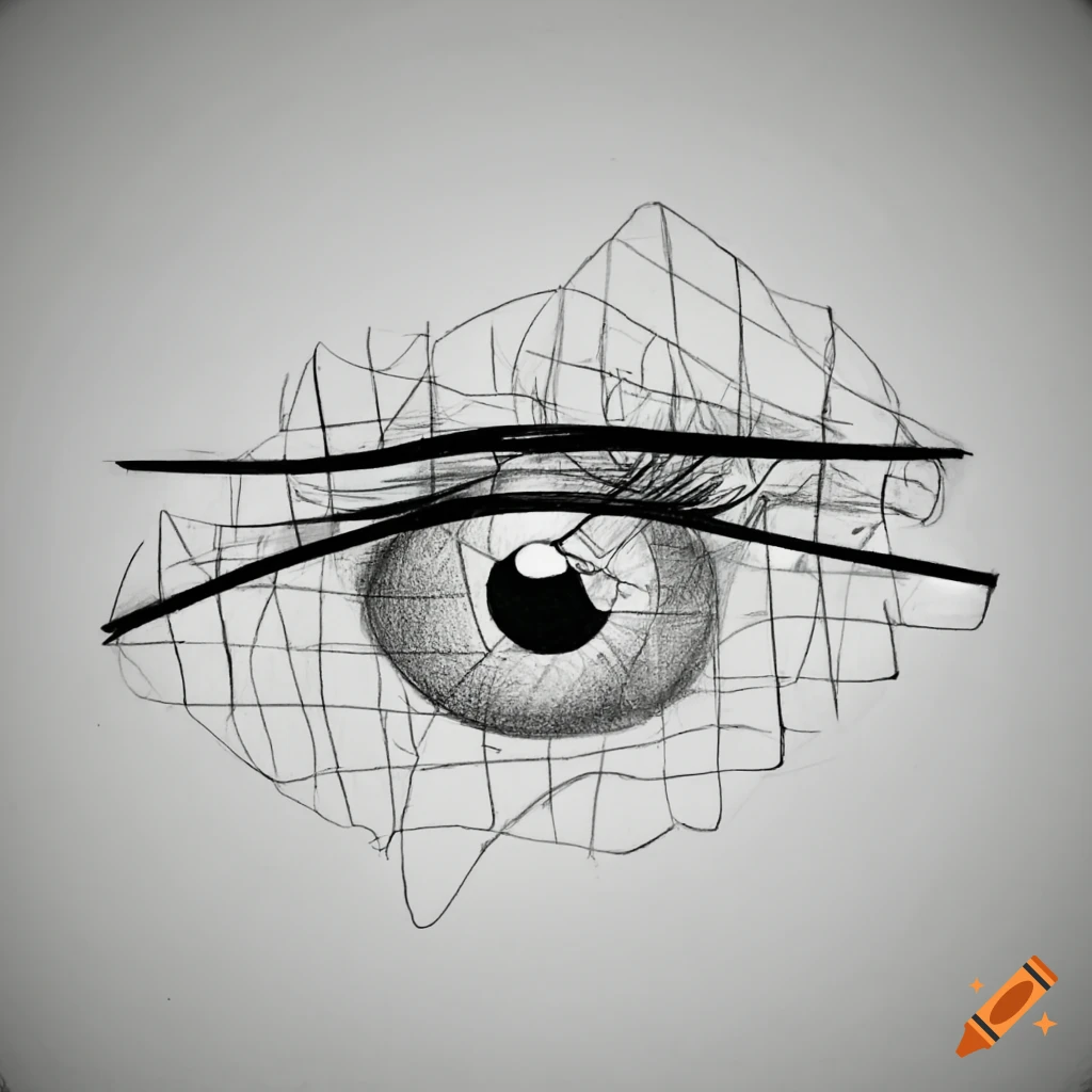 Geometric shapes surrounding a central eye in an abstract art piece