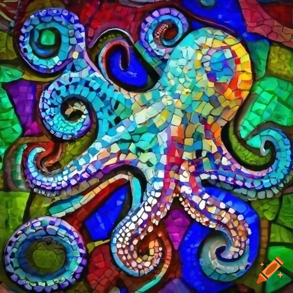 Vibrant colorful octopus mosaic art