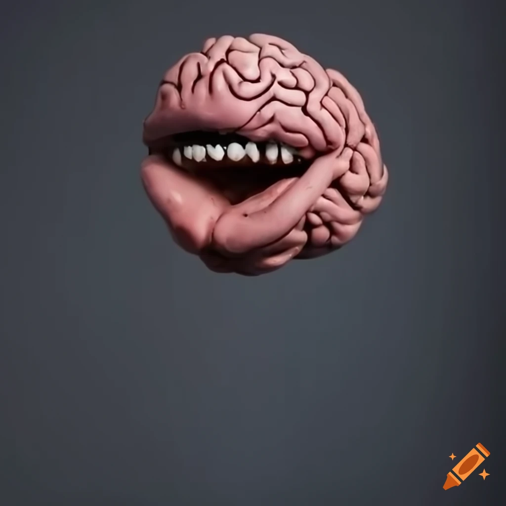 Claymation brain monster mouth in a dark setting