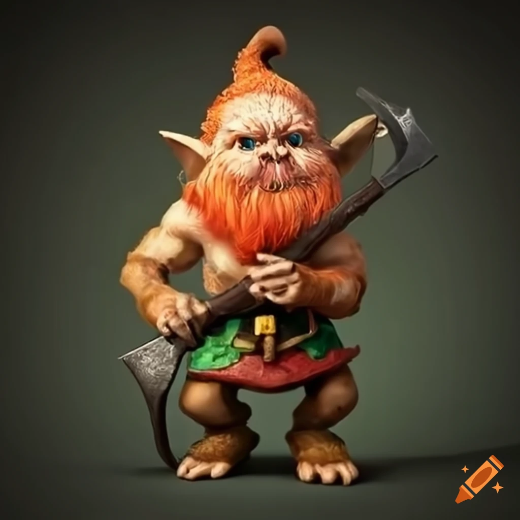 Tiny plump elf with axe in a fantasy setting