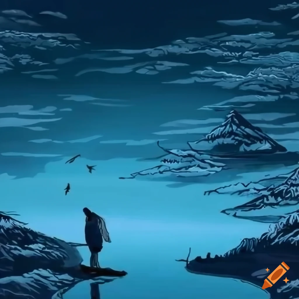 Birds flying over mountains in a traditional Chinese drawing style