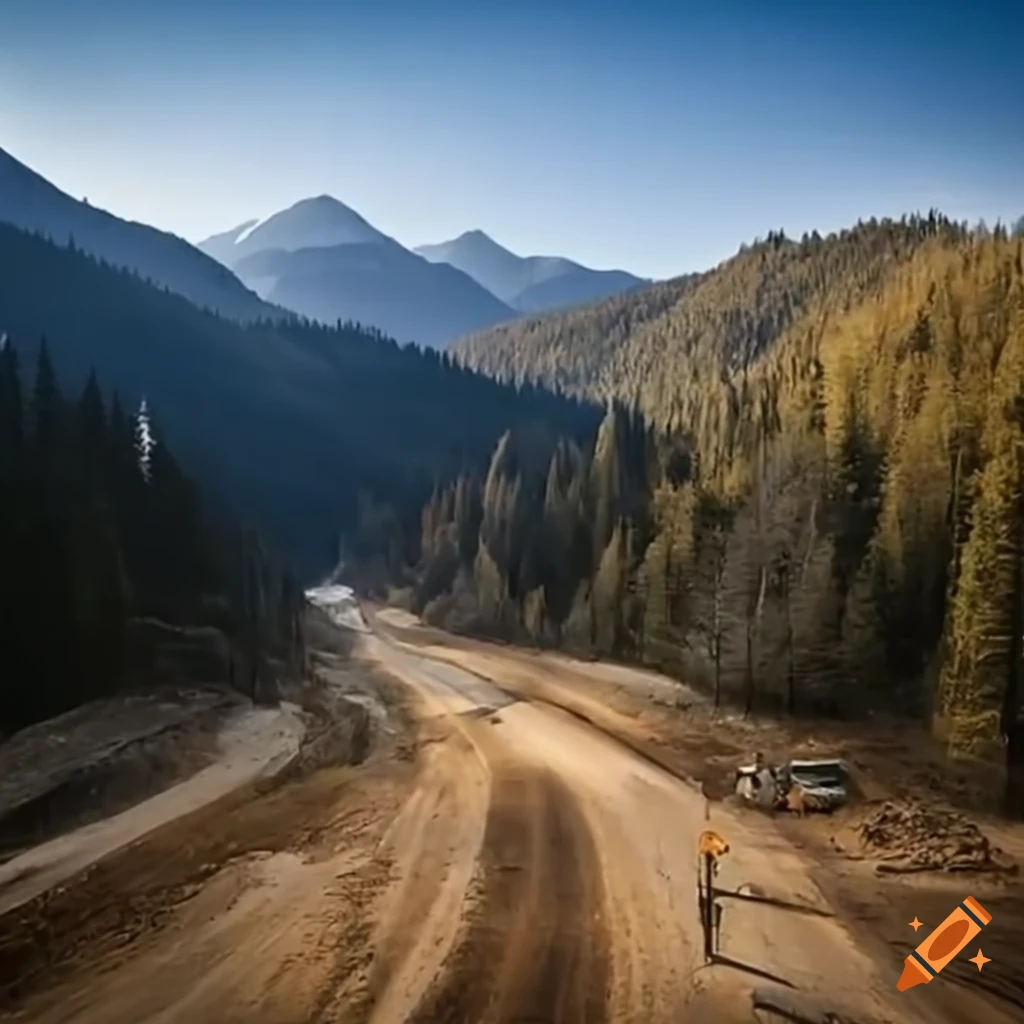 Highway construction site in the mountains