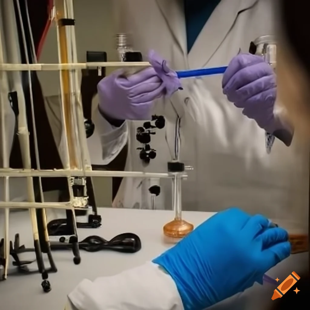 Advanced researchers working on bio-scaffold experiments in a lab with milestone display
