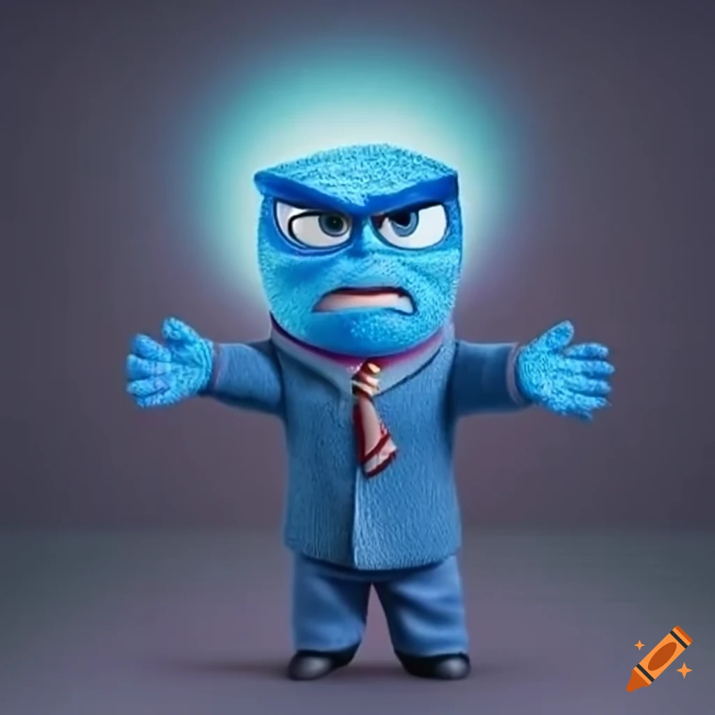 Blue Anger character from Inside Out with fiery blue eyes and flared nostrils