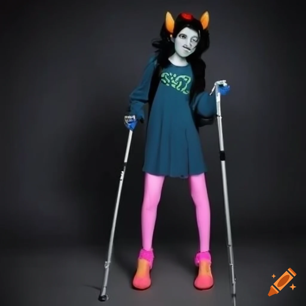 Nepeta cosplay with pink forearm crutches