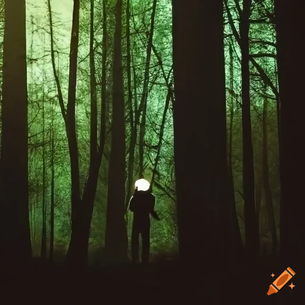 Silhouette in forest with arcing electricity among trees