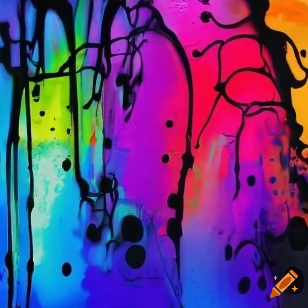 Graffiti sunset mural with vivid colors and paint splatters