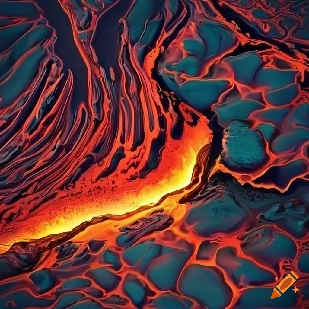 Detailed representation of volcanic landscape with bubbling lava and jagged rocks