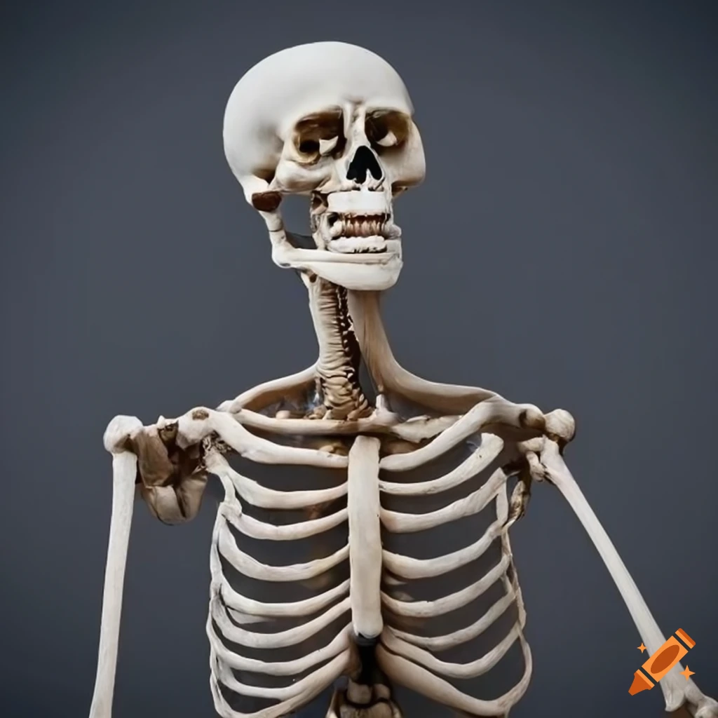 Wooden human skeleton sculpture