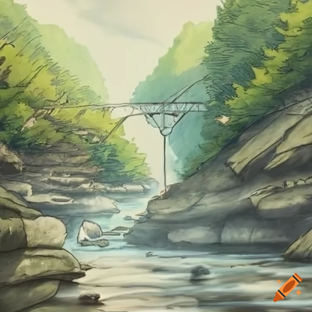 Studio Ghibli style illustration of Pennsylvania's Pine Creek Gorge