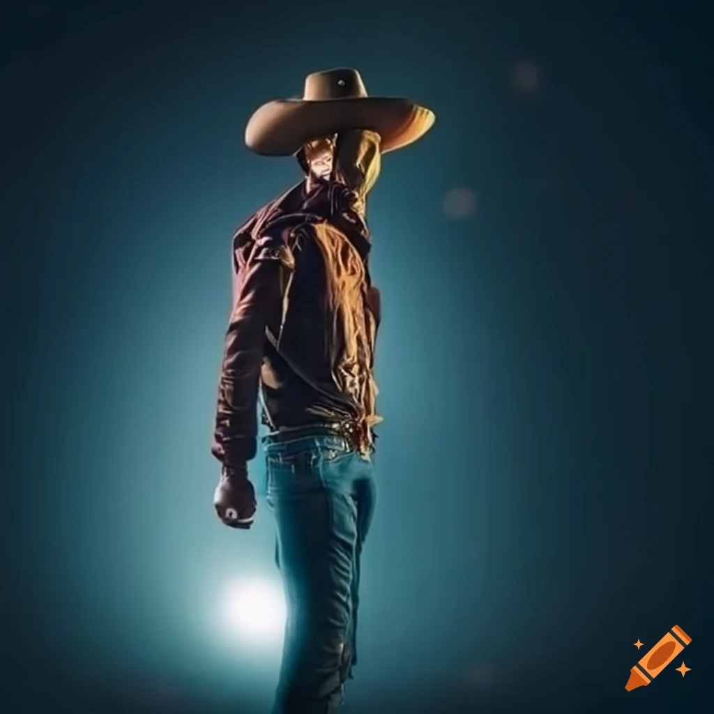 Futuristic human cowboy with jeans and cowboy boots