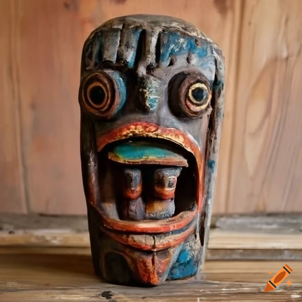 Wooden idol of Giger's alien creature painted with Fauve style