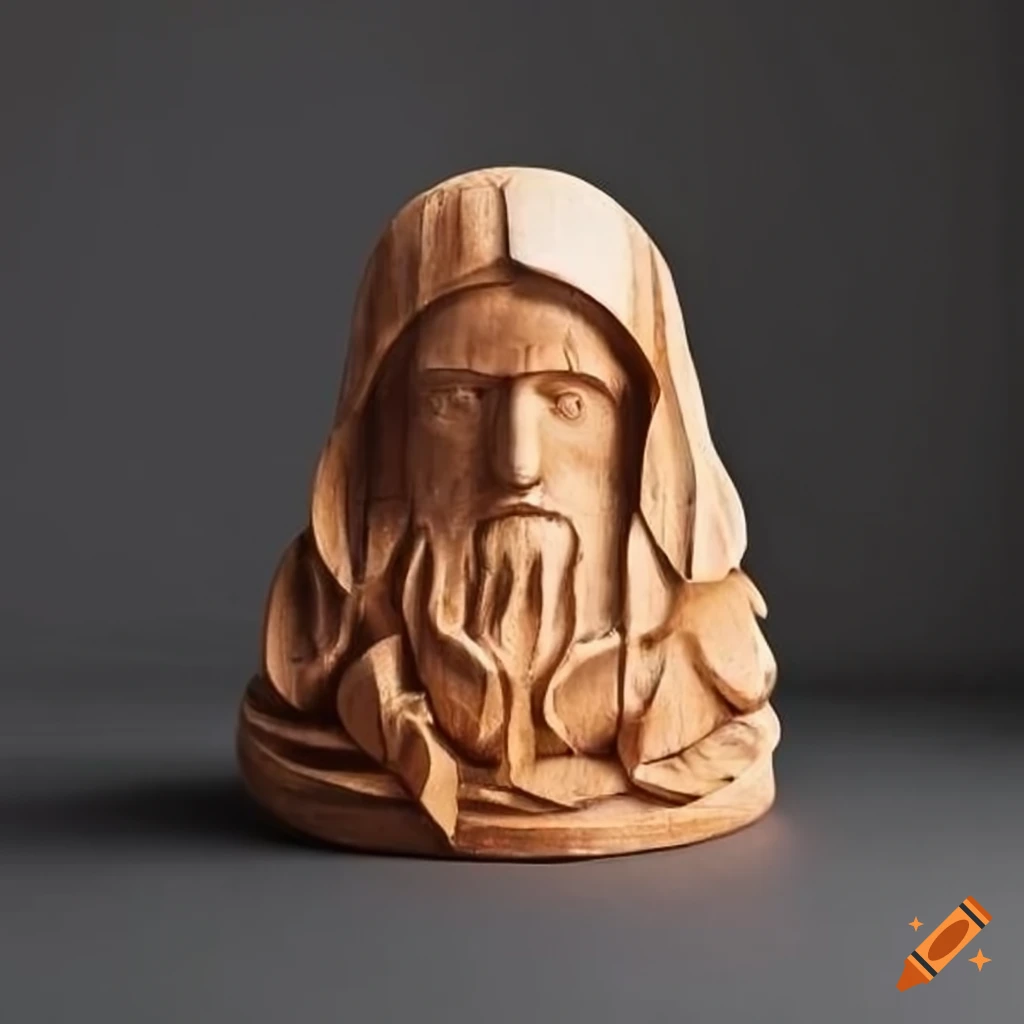 Timber cylinder carved into statue of a saint