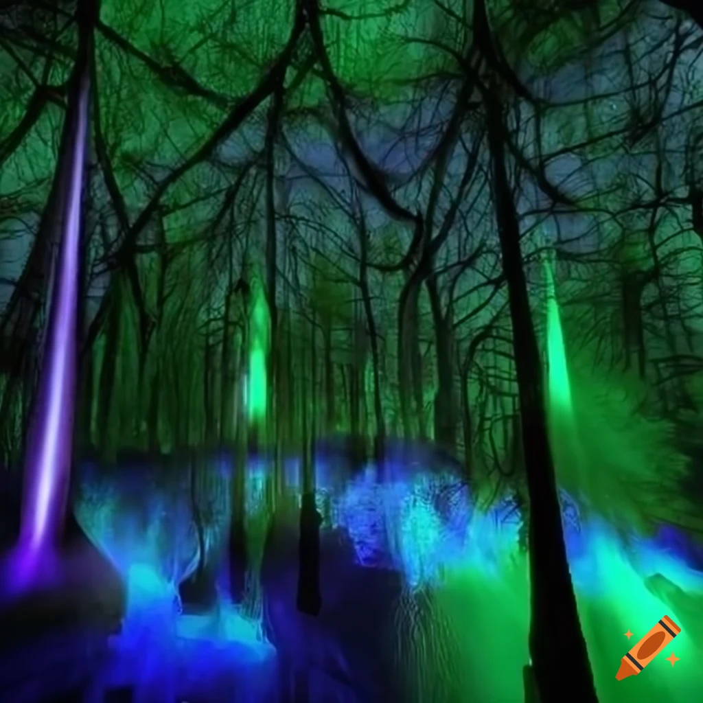 Biopunk paradise with surreal forest merging nature and technology