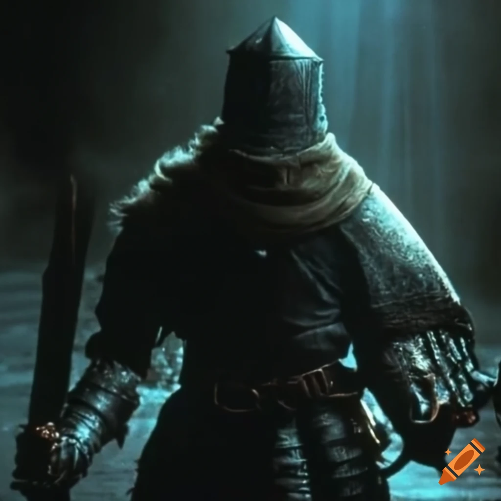 DVD scene from dark fantasy movie with hard shadows in 80s style