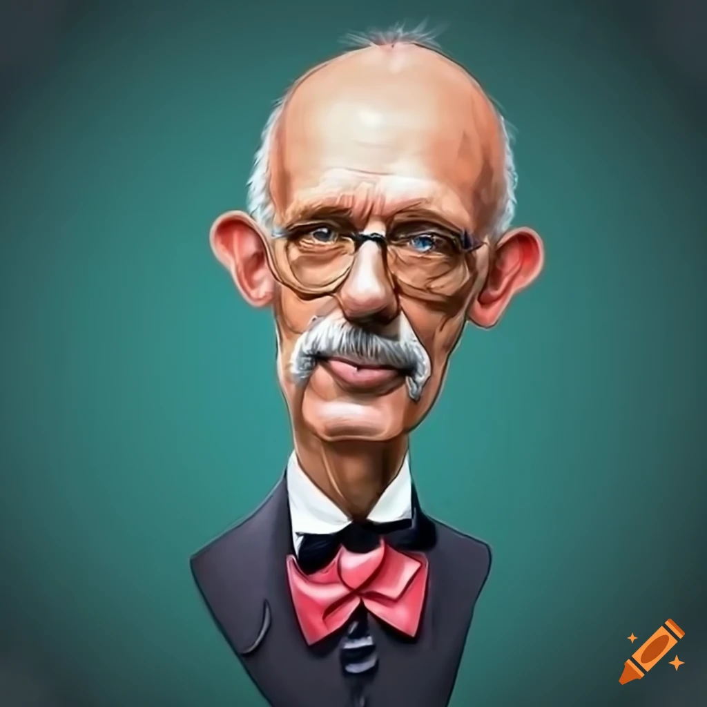 Caricature of European politician Janusz Korwin-Mikke with a bow-tie