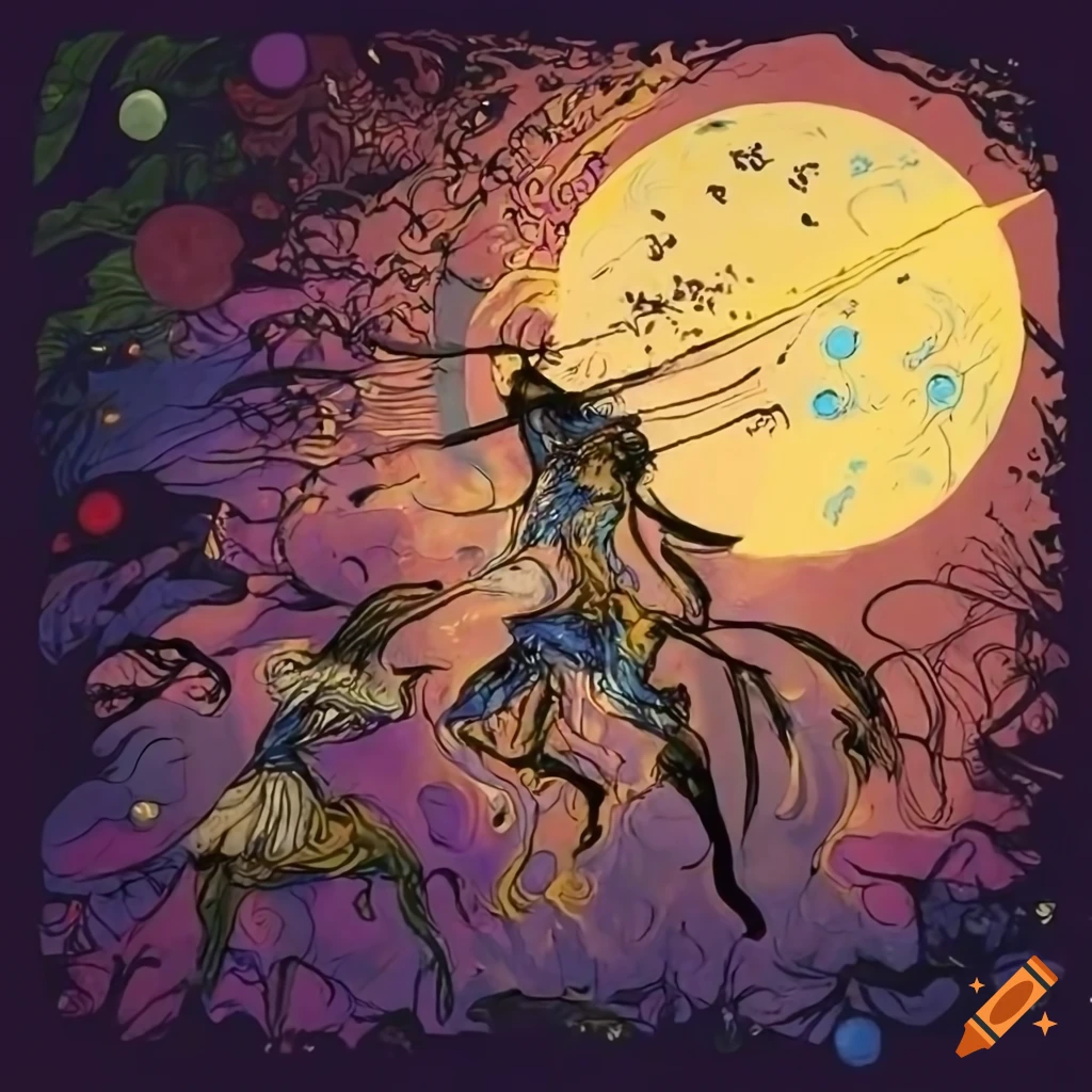 Elegant warriors in epic battle in a bamboo forest under a starry sky