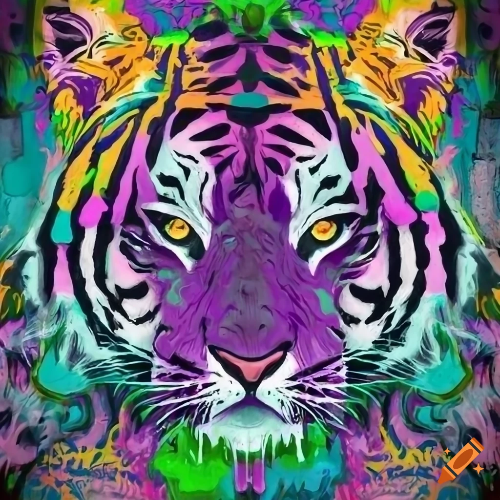 Tiger face in graffiti style with vibrant colors