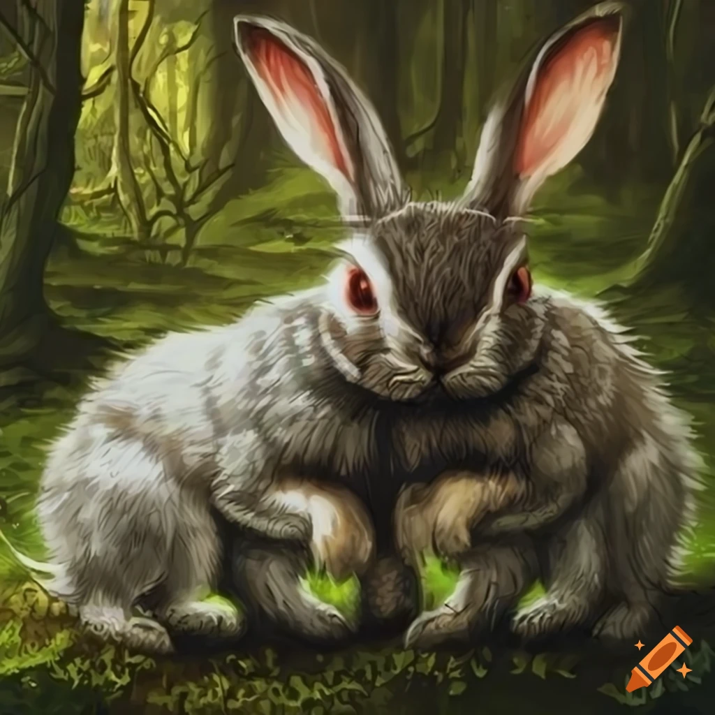MTG card featuring two gray rabbits in a forest facing each other on Craiyon