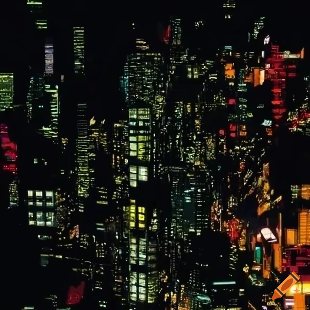 Aesthetic cyber city top view with lights in windows and intricate city planning