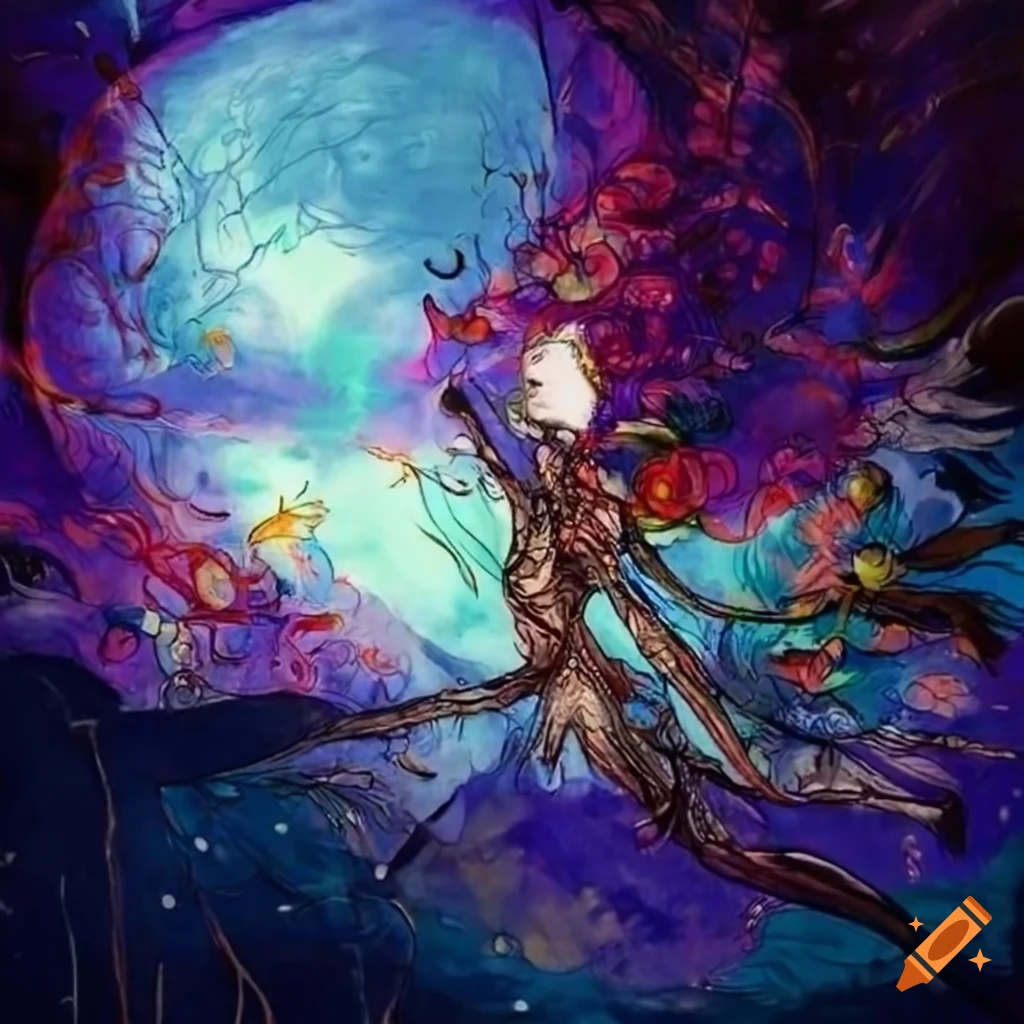 Elegant warriors in epic battle in a bamboo forest under a starry sky