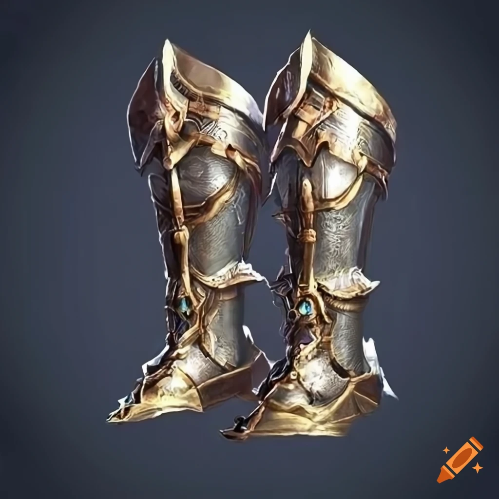 Adorned mithril plated knight boots for RPG game inventory with magic aura