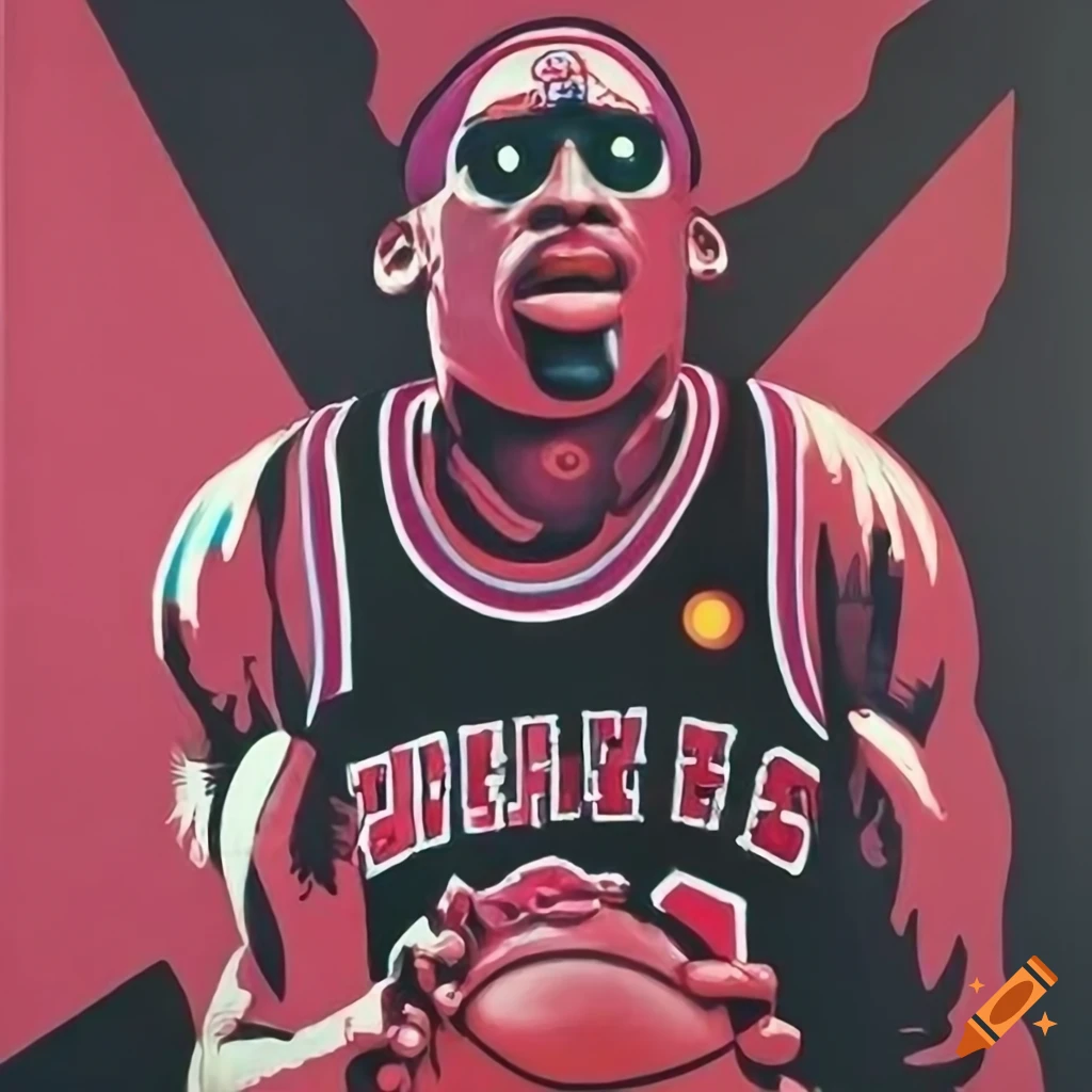 Wise time-traveler Dennis Rodman in black and pink attire