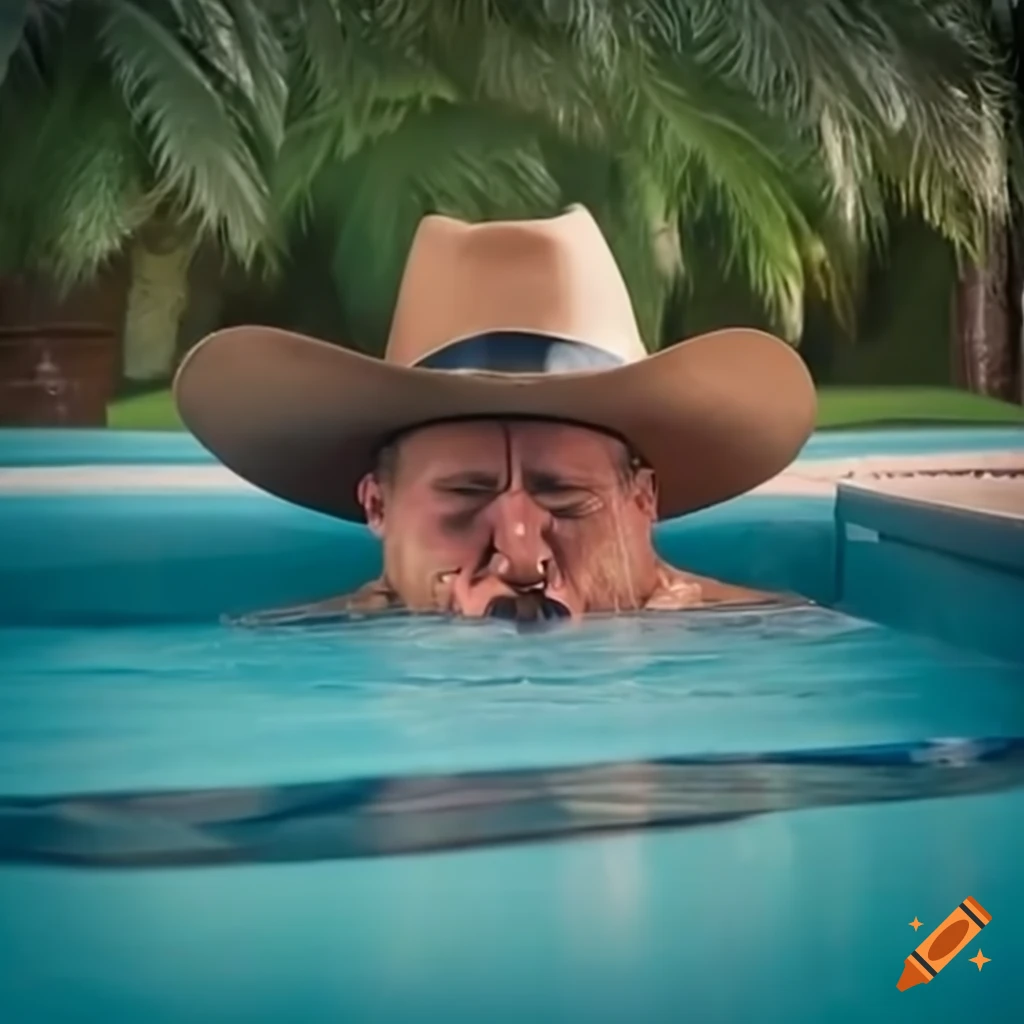 Cowboys in cowboy hats having a pool party