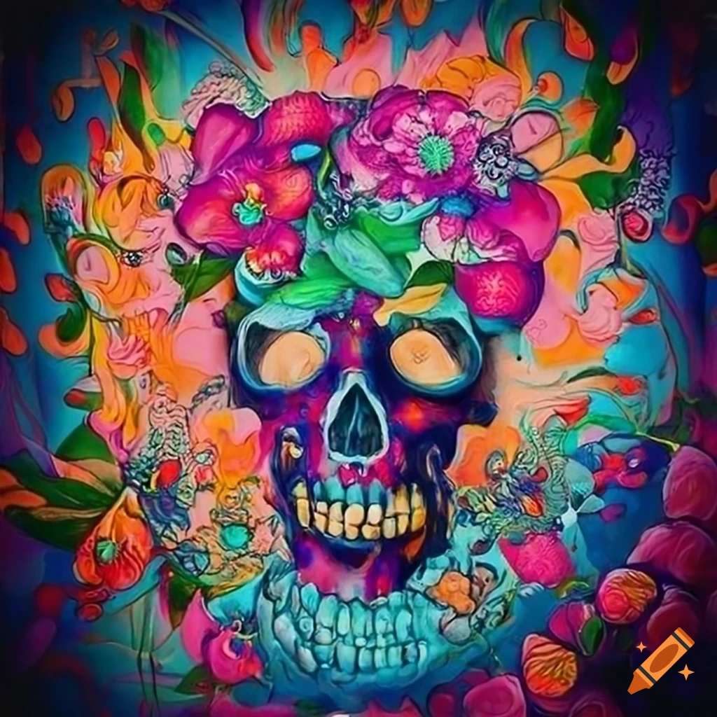 Vibrant and blooming skull artwork