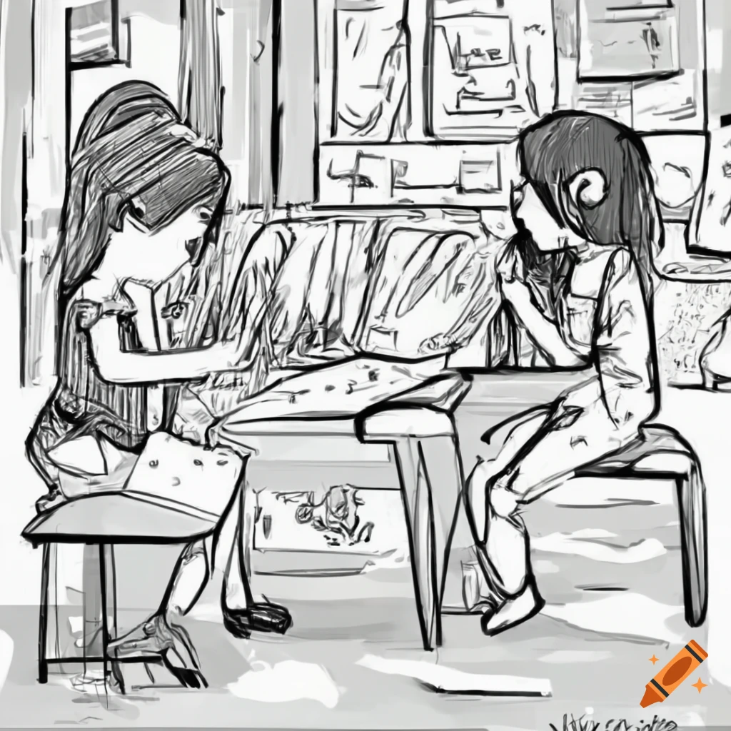 Maya sitting in front of a canvas in her small art studio surrounded by scattered art supplies