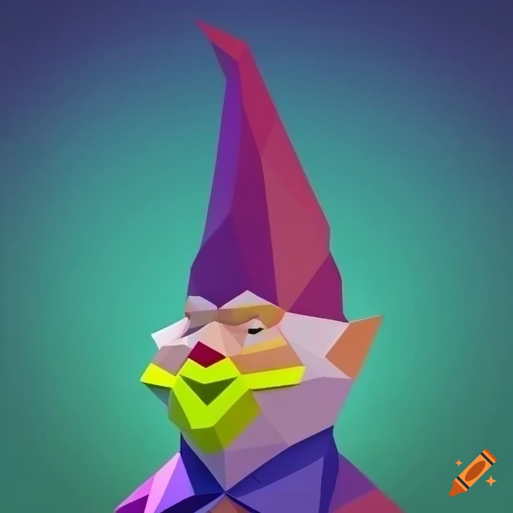 Quirky low-poly gnome with a moustache in retro computer graphics style