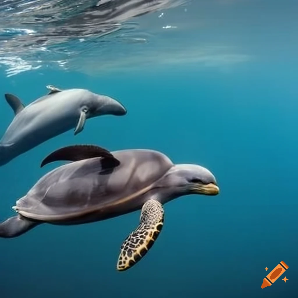 Hybrid creature of a dolphin and a turtle