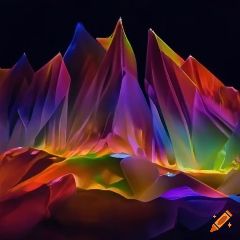 Glowing bands of color accentuating crystal landscape details