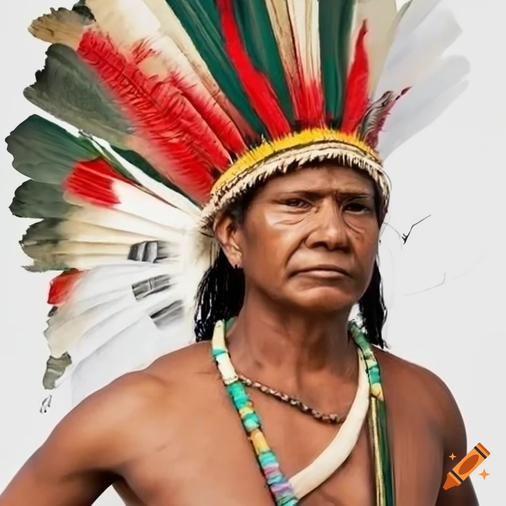 Guarani Indian on a white realistic background
