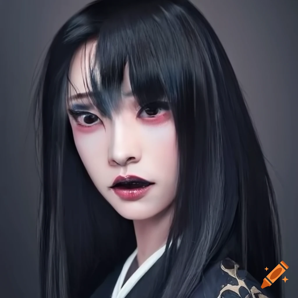 Ghostly young Korean-Japanese women in black kimono
