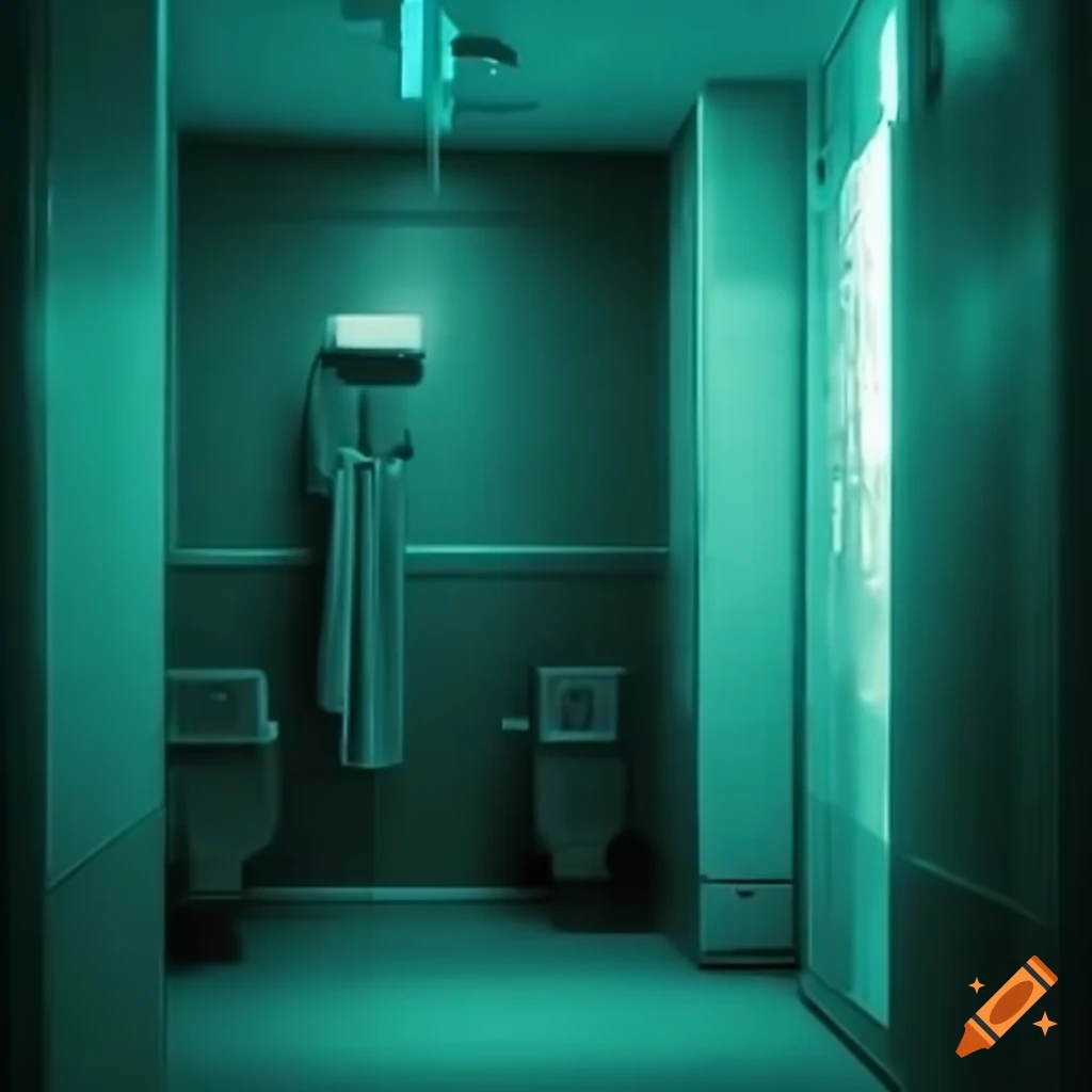 White public toilet room aesthetic inspired by early 2000s visual novels