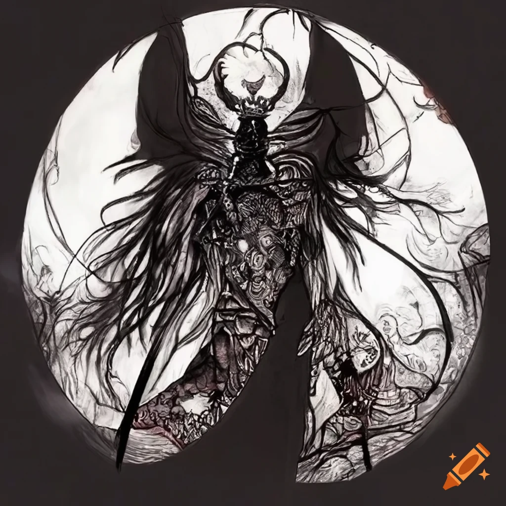 Powerful warrior cloaked in darkness with intricate tattoos, inspired ...
