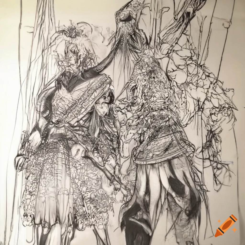 Black warrior and white warrior battling in a bamboo forest at sunrise