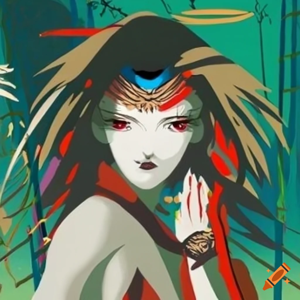 Black warrior versus white warrior in bamboo forest at sunrise, inspired by Yoshitaka Amano