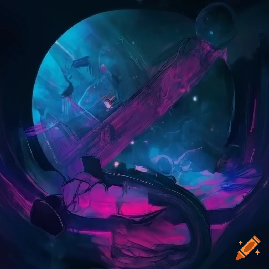 Cyberpunk style abstract drawing album art of 2000s space