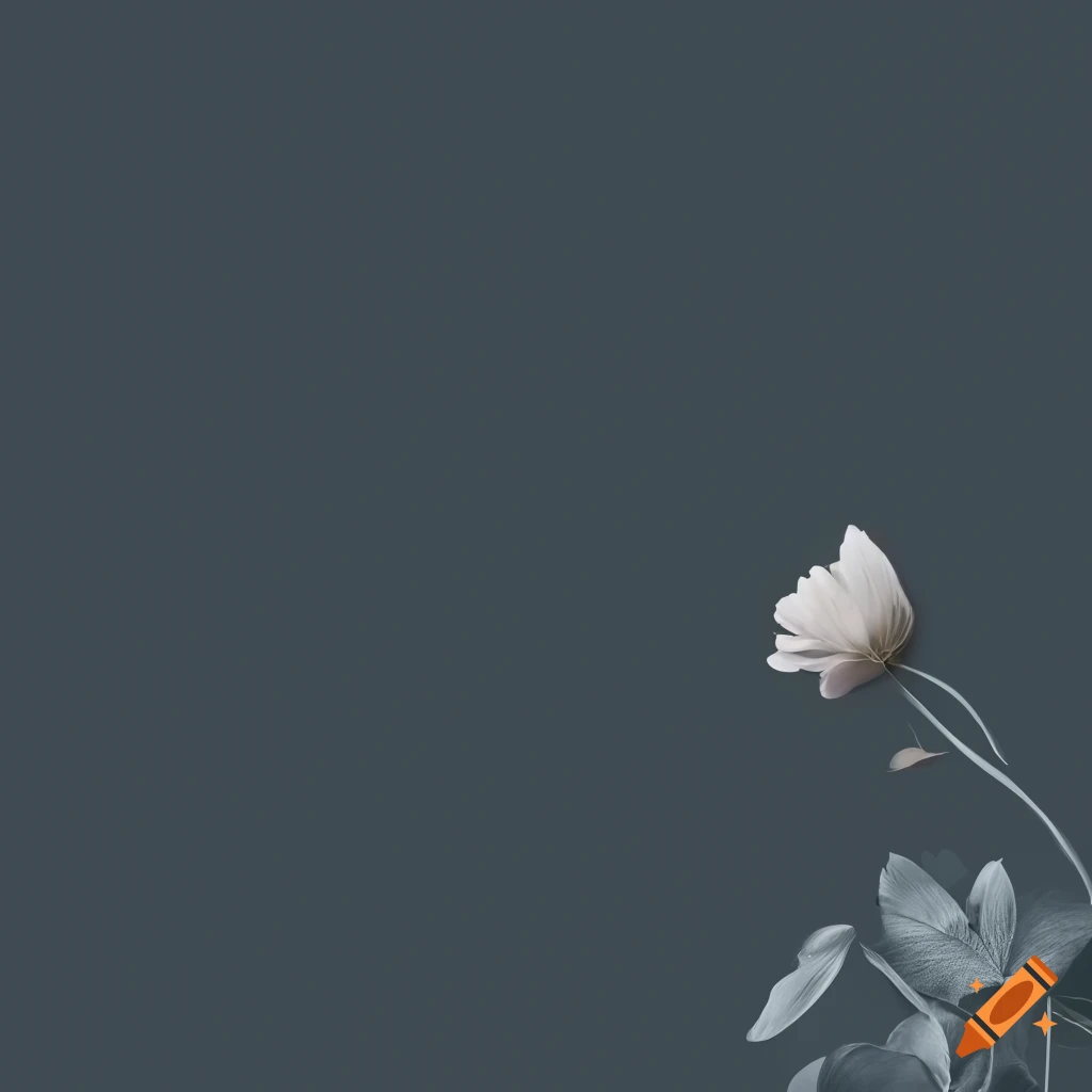 Minimal greyish green wallpaper with flowers in top right corner