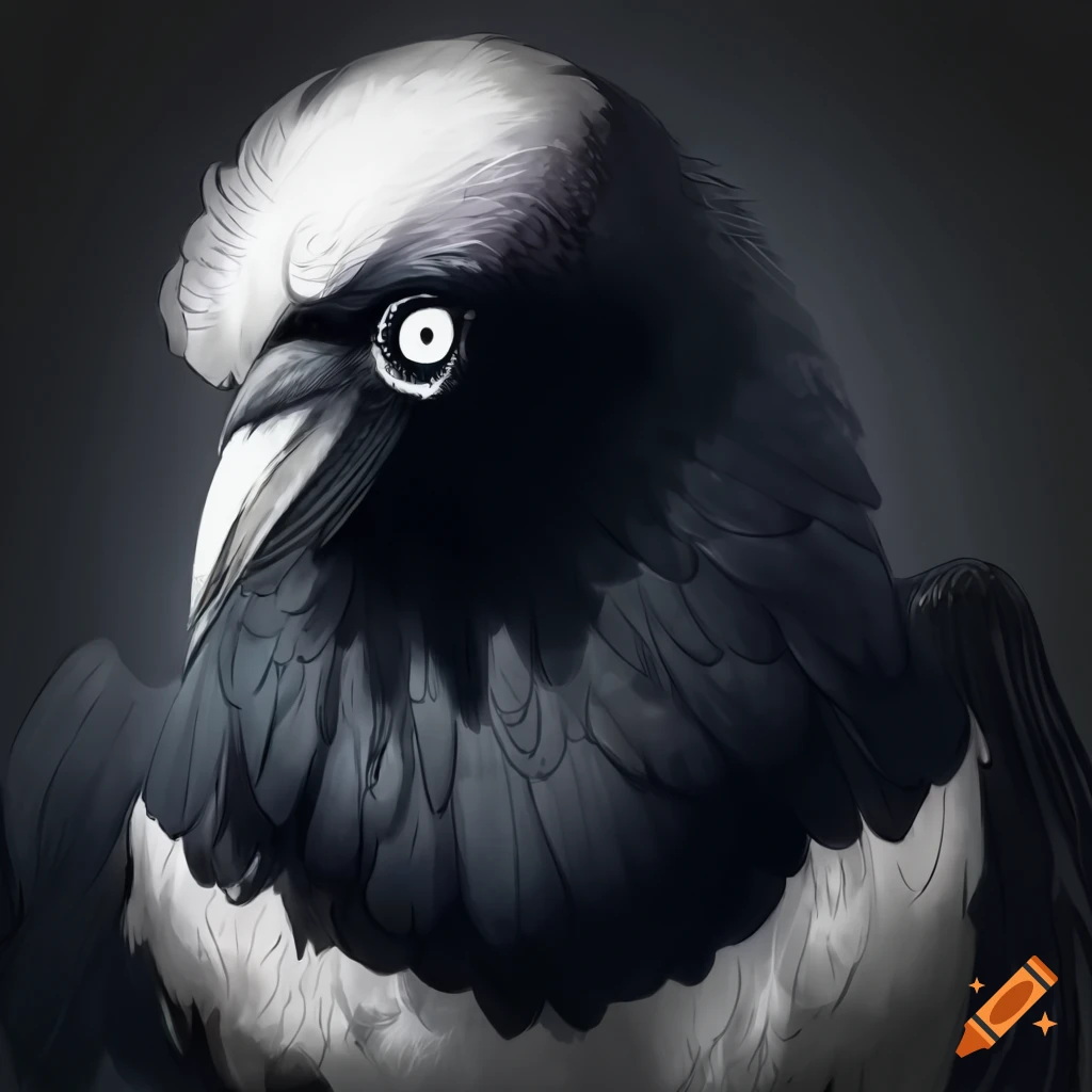 Black crow and white crow facing each other